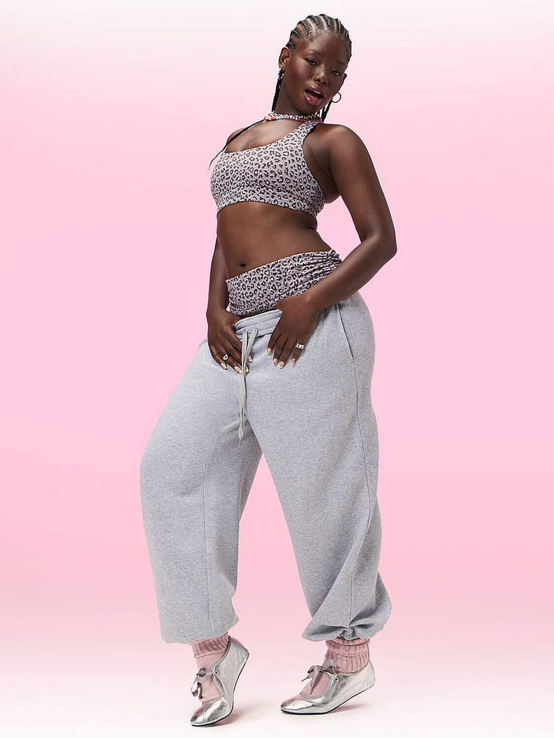 pink Pink Campus Fleece&trade; Adjustable-Cinch Sweatpants Heather Grey 4 of 4 