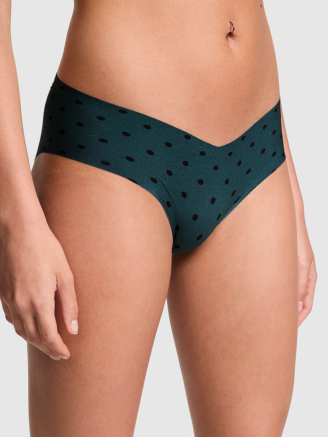 vs Pink No-Show Hiphugger Panty Deep Forest With Black Dot Print 1 of 3 