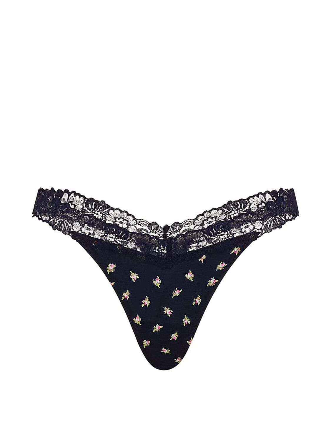 vs Pink Cotton Thong Panty Noir Navy Rose Print With Noir Navy Lace 3 of 4 