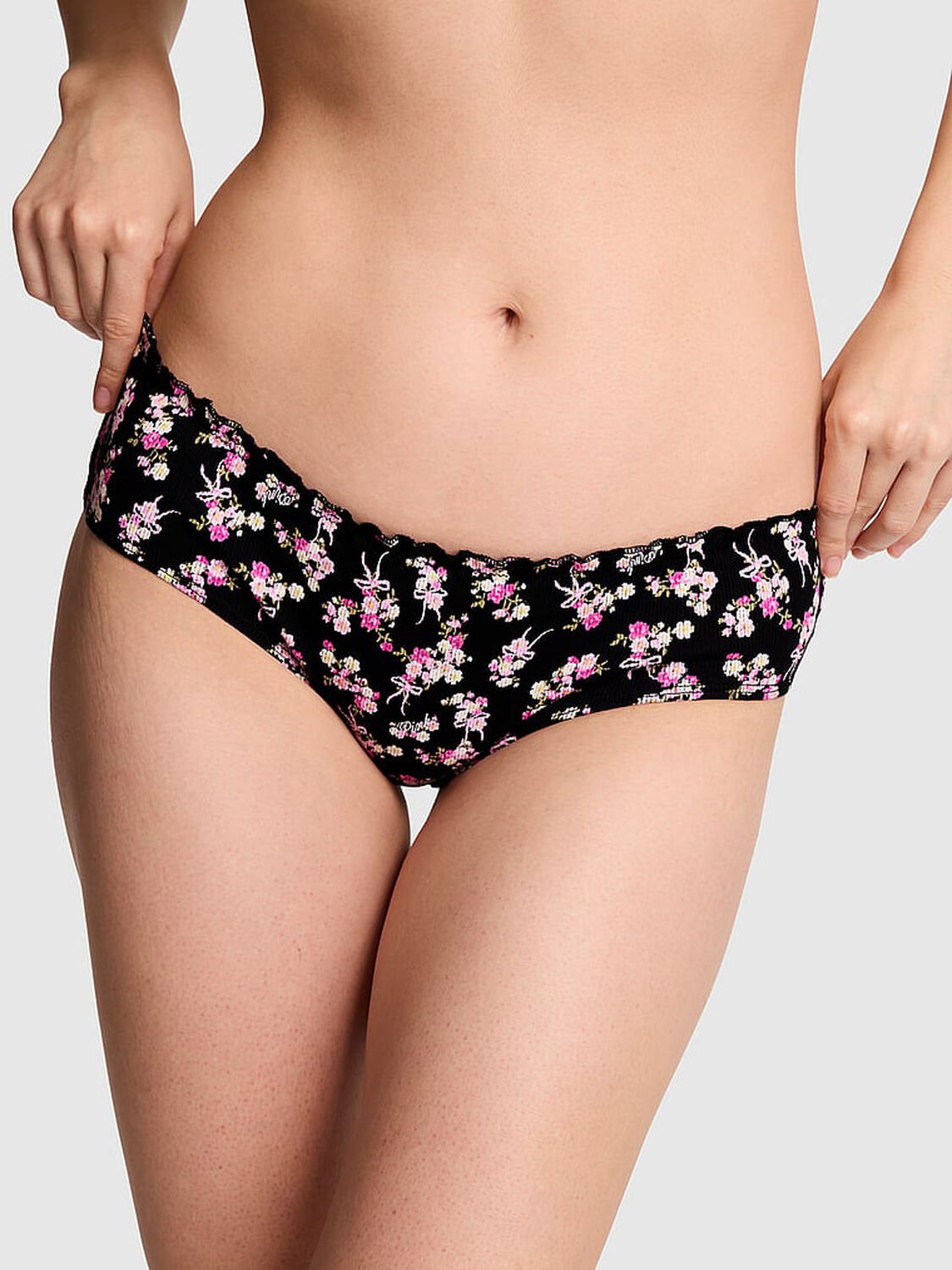 vs Pink Cotton Cheeky Panty Black Floral Bow 1 of 3 
