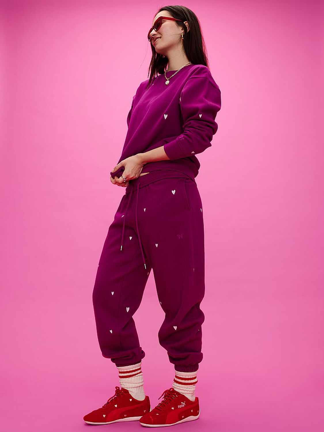 vs Pink Campus Fleece&trade; Oversized Crew Sweatshirt Magenta Rose Hearts Vday 4 of 4 