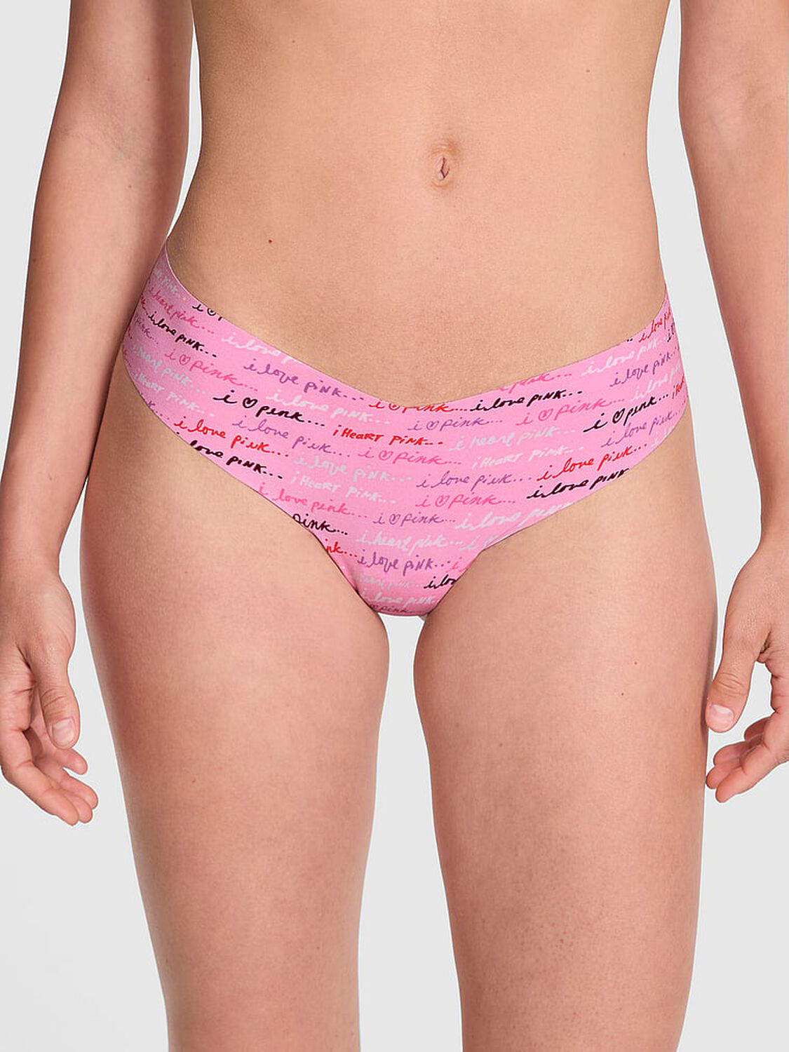 vs Pink No-Show Thong Panty Pink Lollipop Script Print 1 of 3 