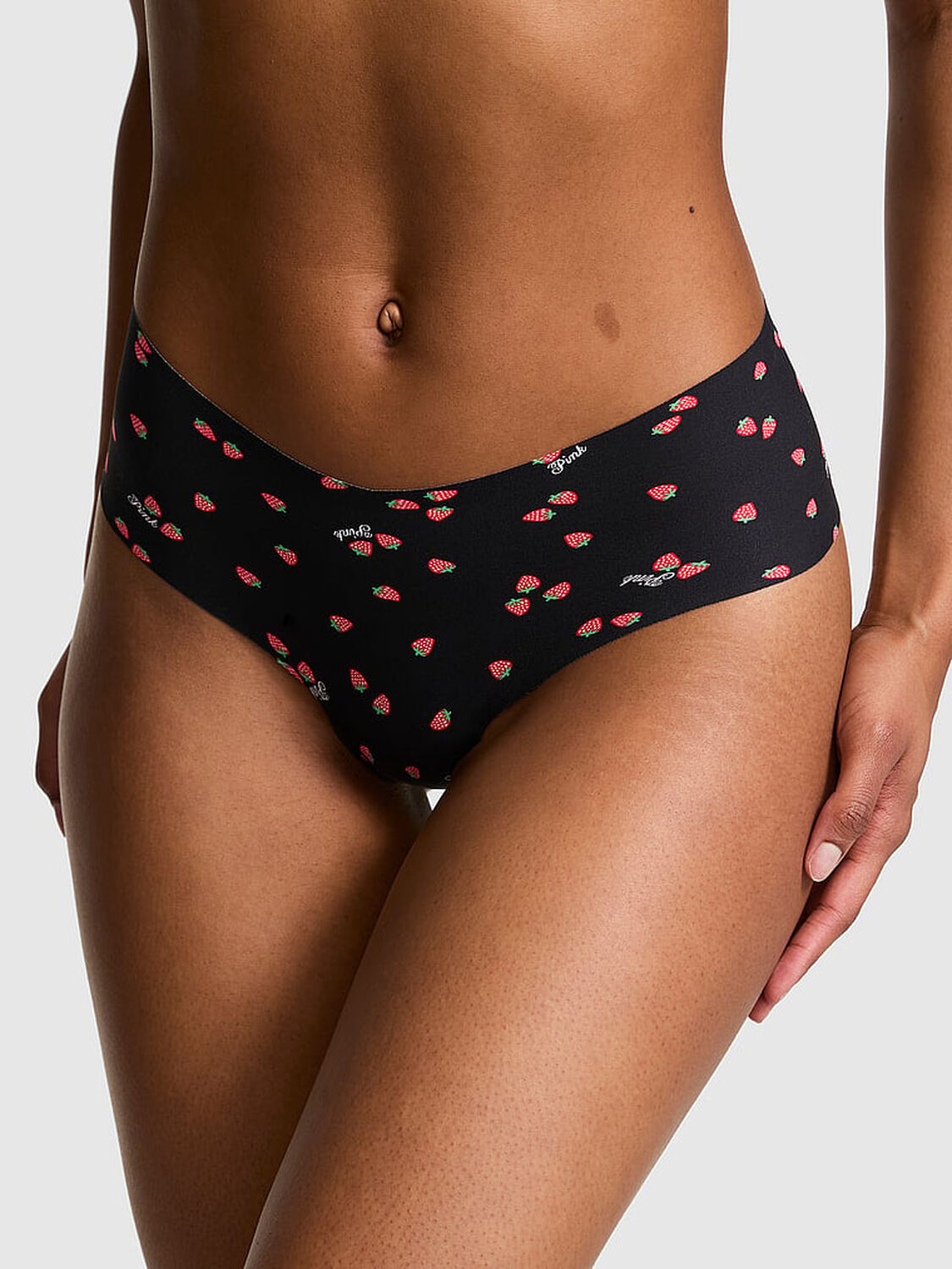 vs Pink No-Show Cheeky Panty Black Strawberry Print 1 of 3 