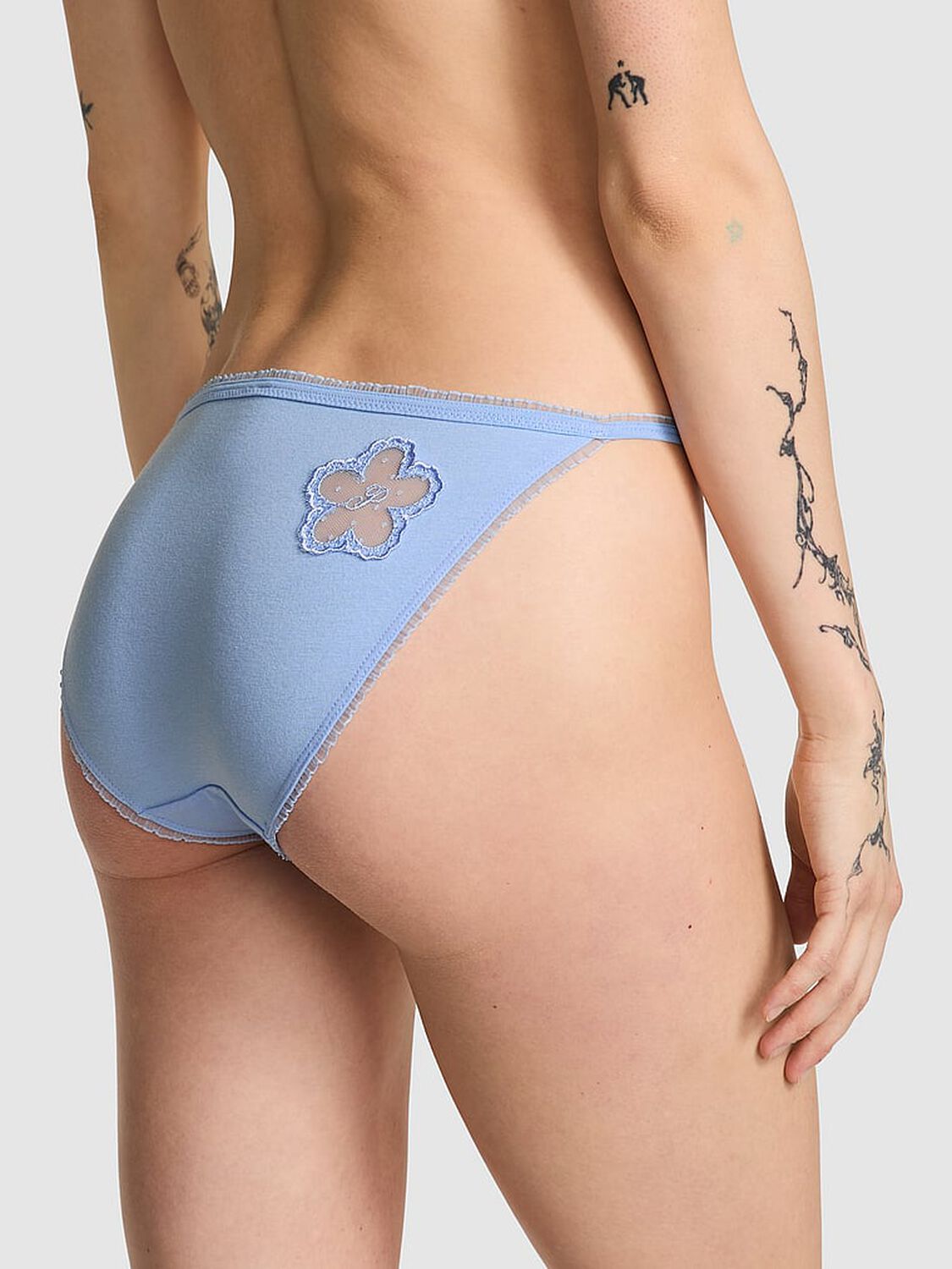 vs Pink Cotton Daisy Patch String Bikini Panty Blue Dancer Mesh Daisy Graphic 2 of 3 