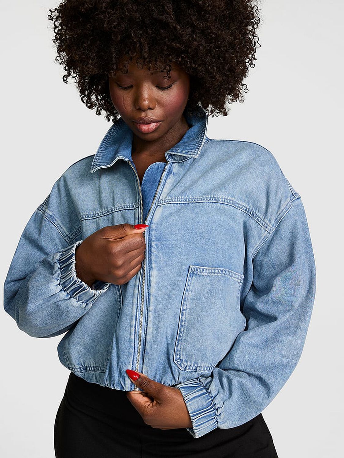 vs Pink Utility Bubble-Hem Jacket Wanderlust Rinse 1 of 2 