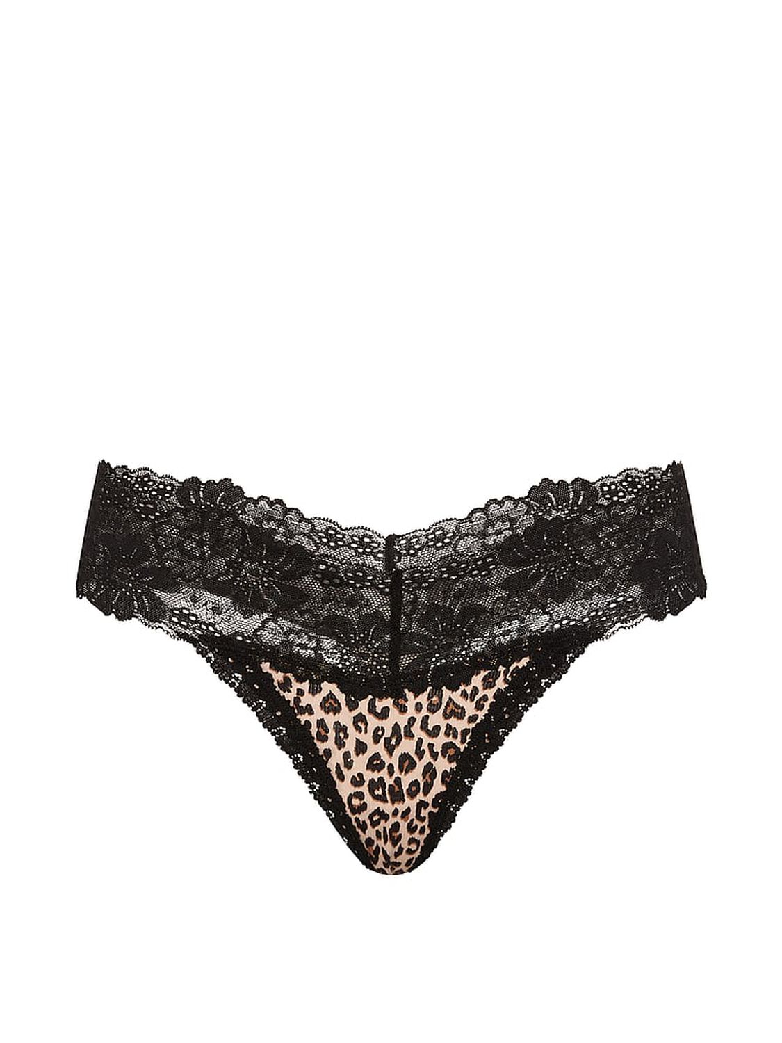 vs Pink PINK Wink&trade; Lace-Trim Thong Panty Marzipan Leopard 3 of 3 