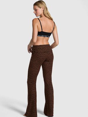 Waffle Knit Foldover Flare Pants