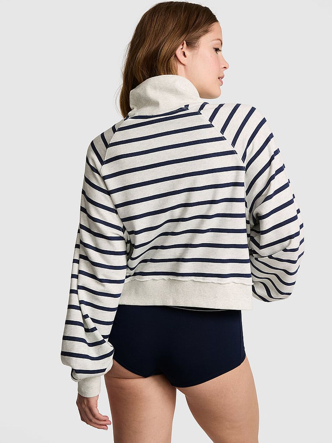 pink Pink Campus Terry&trade; Mock-Neck Full-Zip Sweatshirt Noir Navy Stripe 2 of 3 