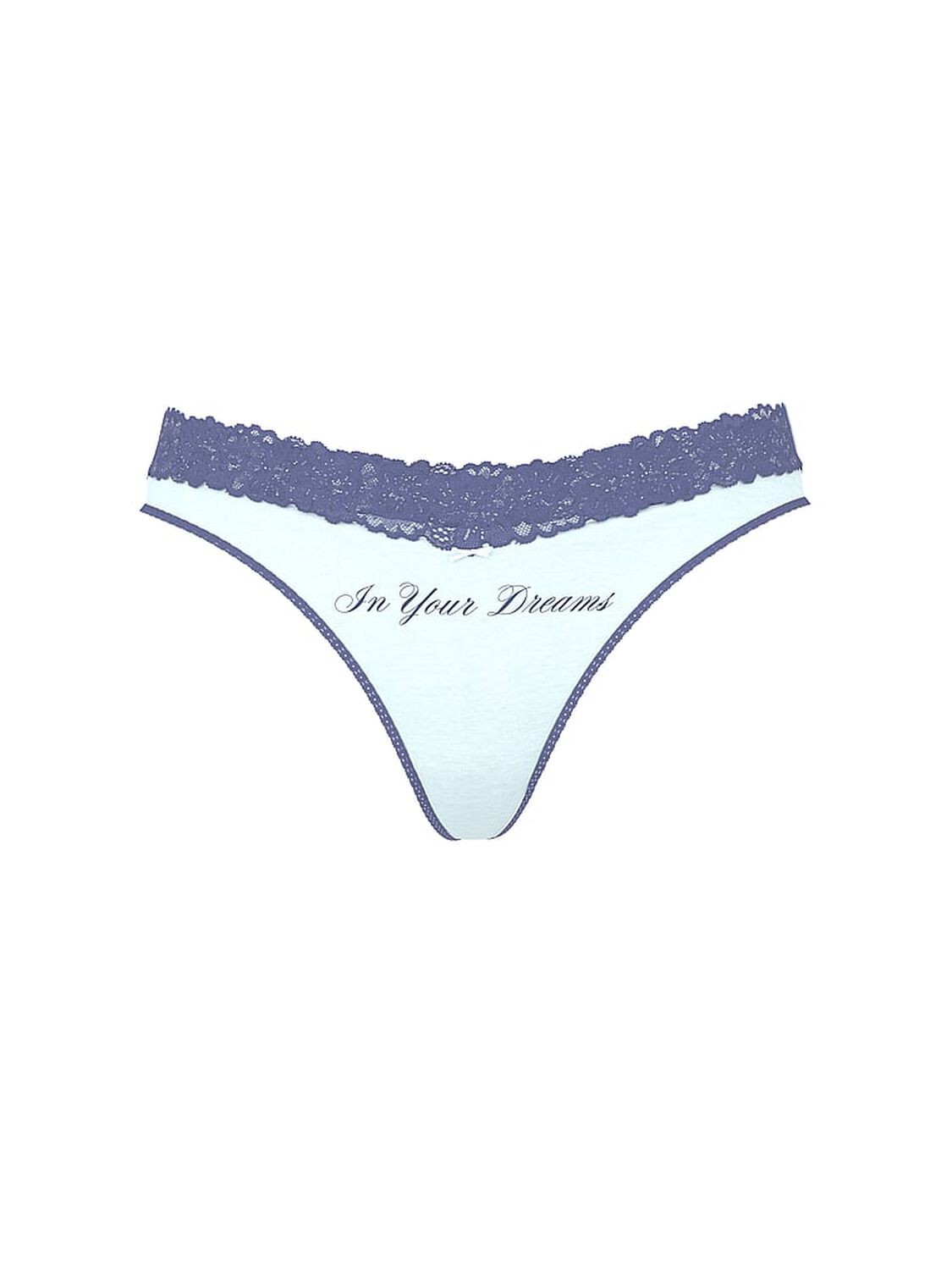 vs Pink Cotton Lace-Trim High-Leg Thong Panty Spray Blue "In Your Dreams" 3 of 3 
