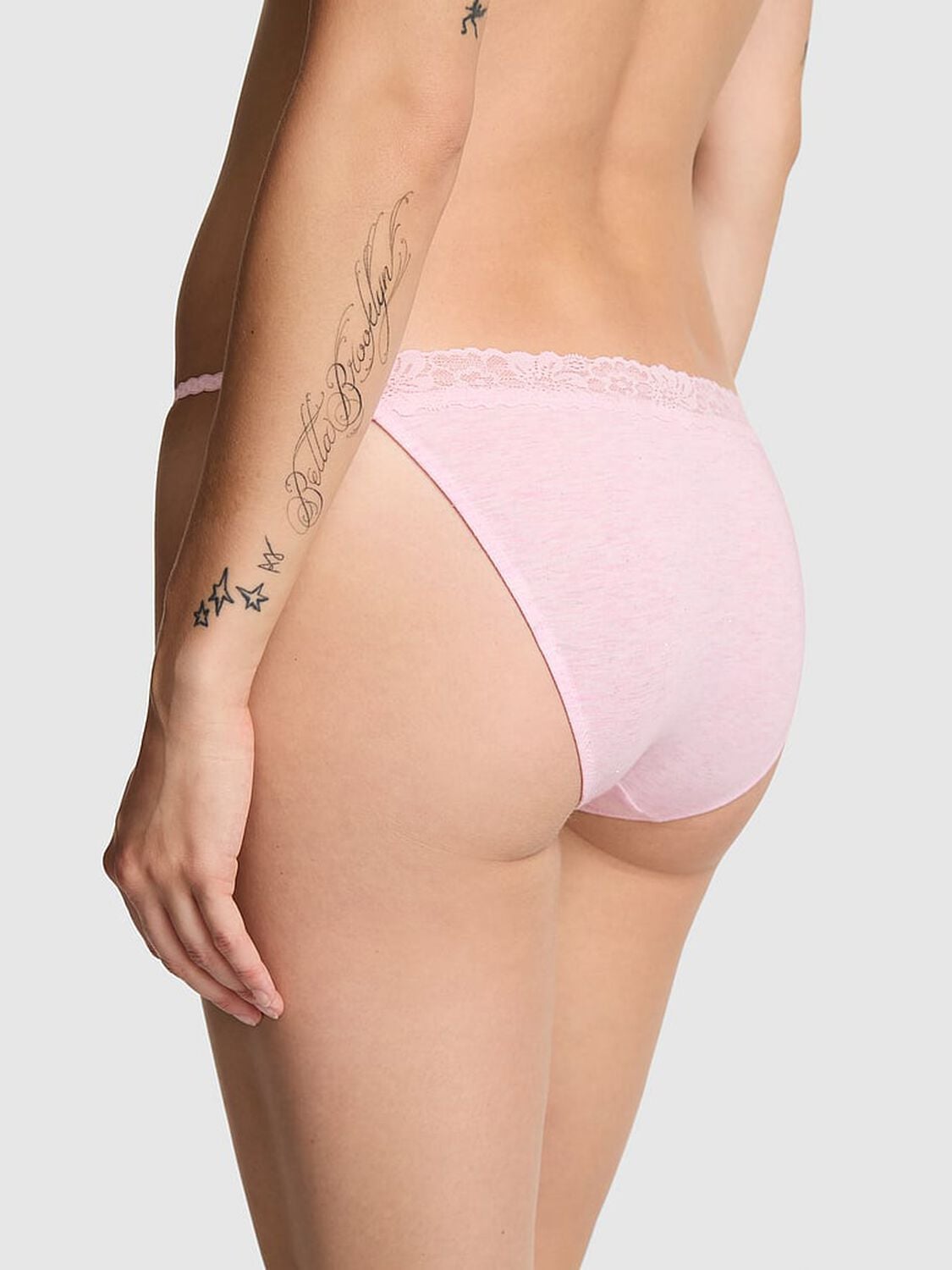 pink Pink Cotton Lace-Trim String Bikini Panty Heather Pink Petal Silver 2 of 3 