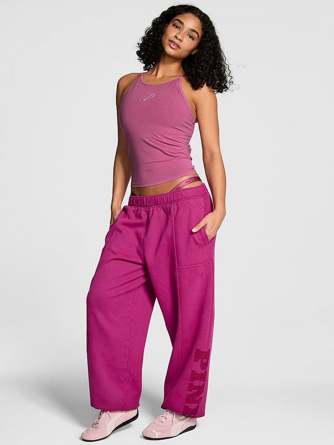 vs Pink Luxe Fleece Baggy Sweatpants Magenta Rose 1 of 2 