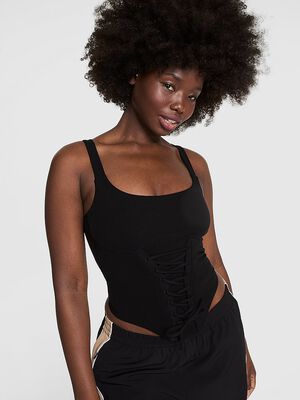 All-Day Soft Ribbed Lace-Up Corset Top