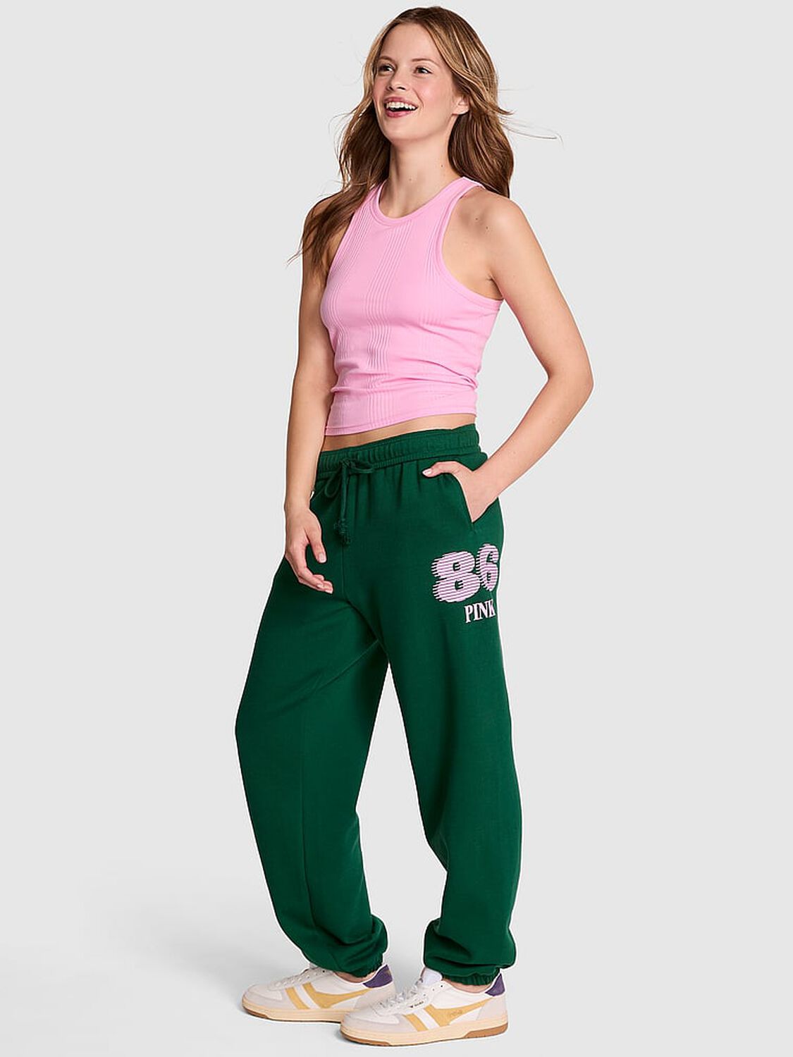 vs Pink Ivy Fleece Campus Sweatpants Jaguar Green Sports 1 of 3 