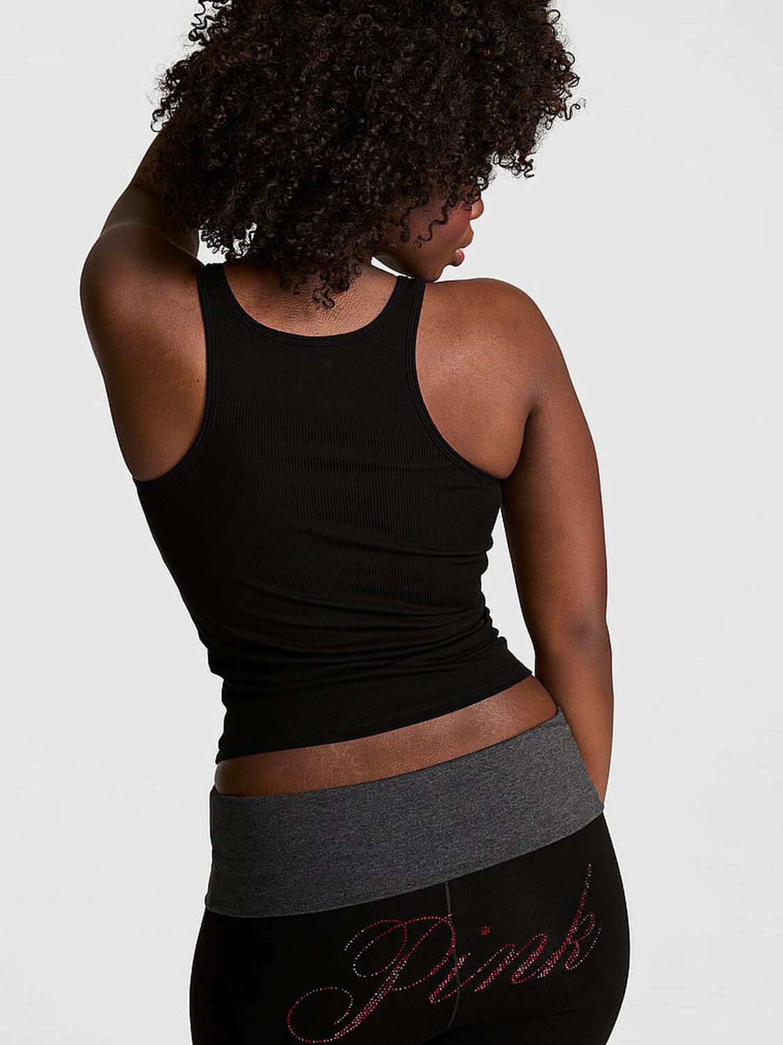 vs Pink Relaxed Rib Boyfriend Tank Top Pure Black 2 of 3 