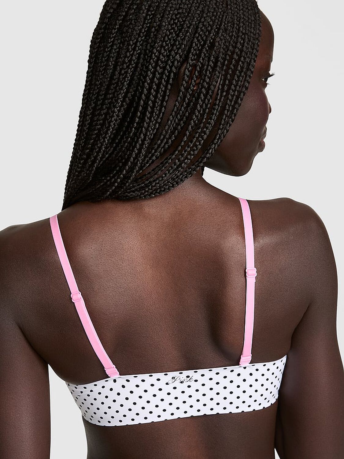 vs Pink Marshmallow Unlined Wireless Comfy Bralette Whiteb & Black Dot Print 2 of 4 