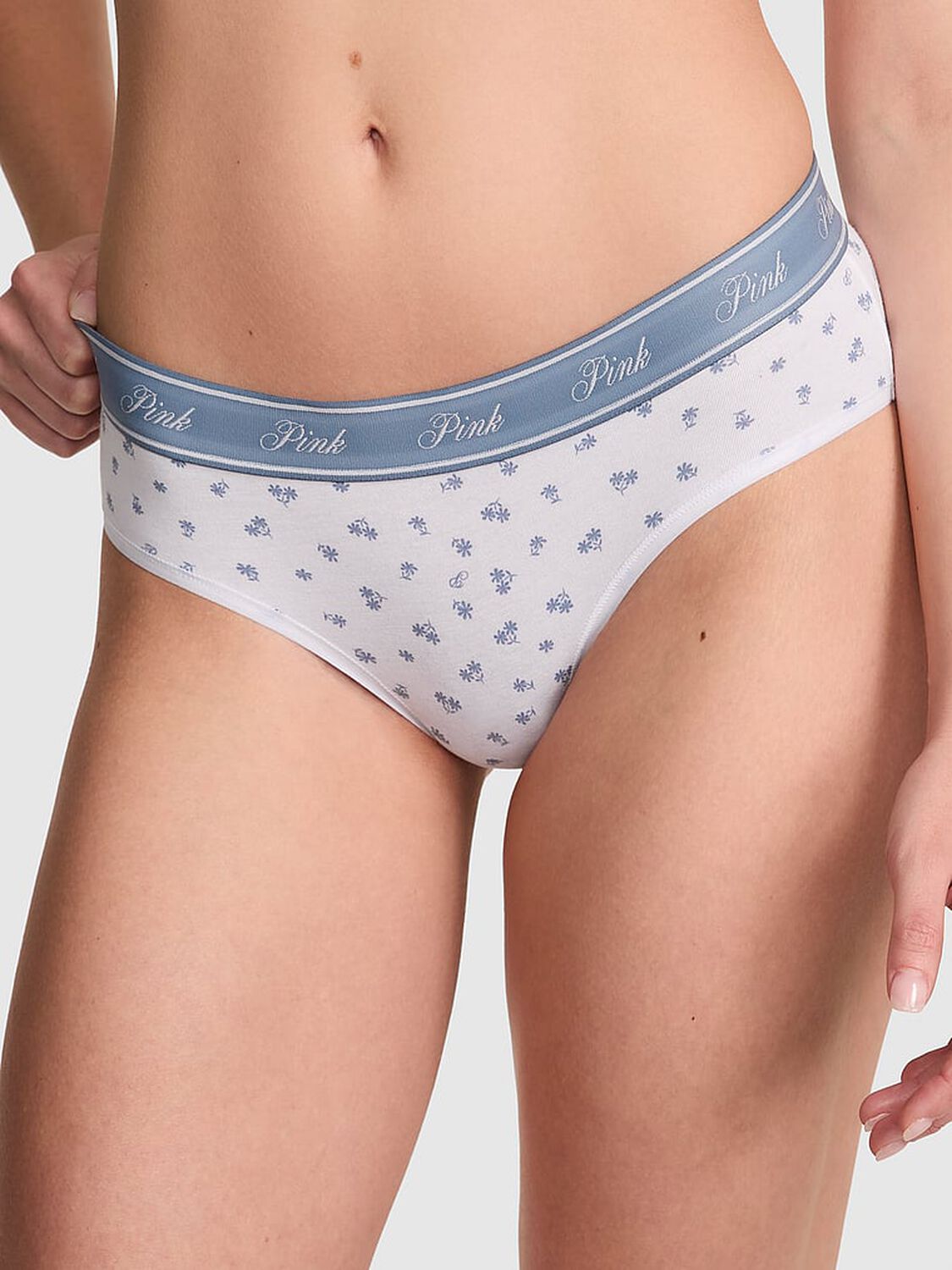 vs Pink Logo Cotton Hiphugger Panty White Blue Floral Print 1 of 3 