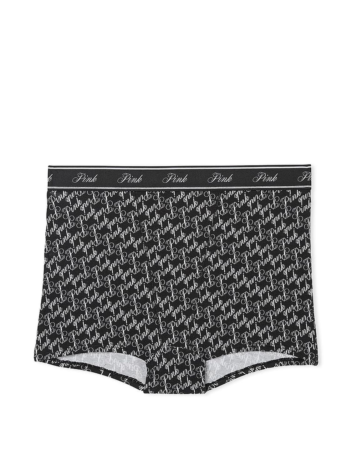 vs Pink Logo Cotton High-Waist Boyshort Panty Pure Black Logo Script Print 3 of 3 