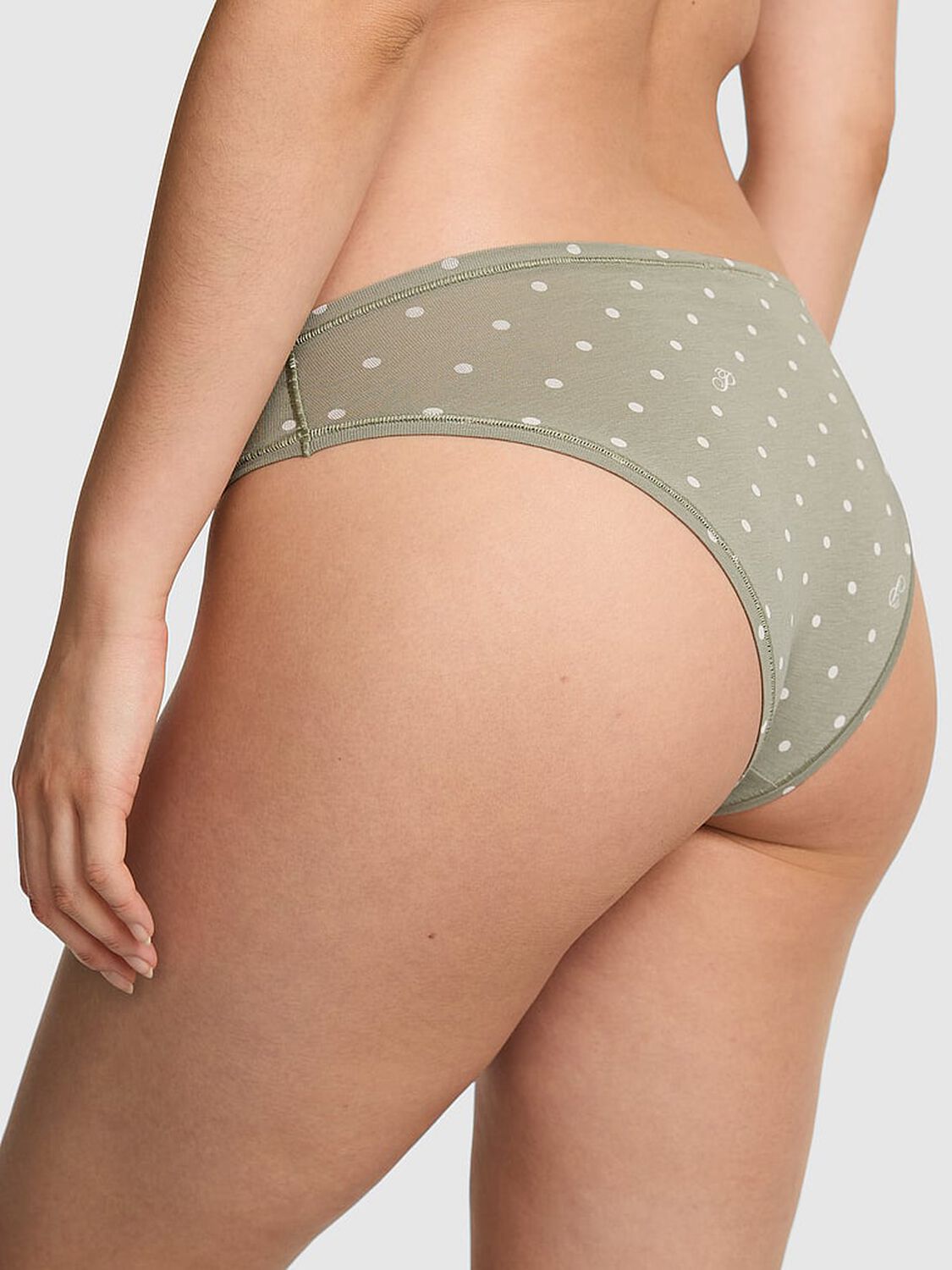 vs Pink Cotton Cheeky Panty Slate Green Dot "P" 2 of 3 