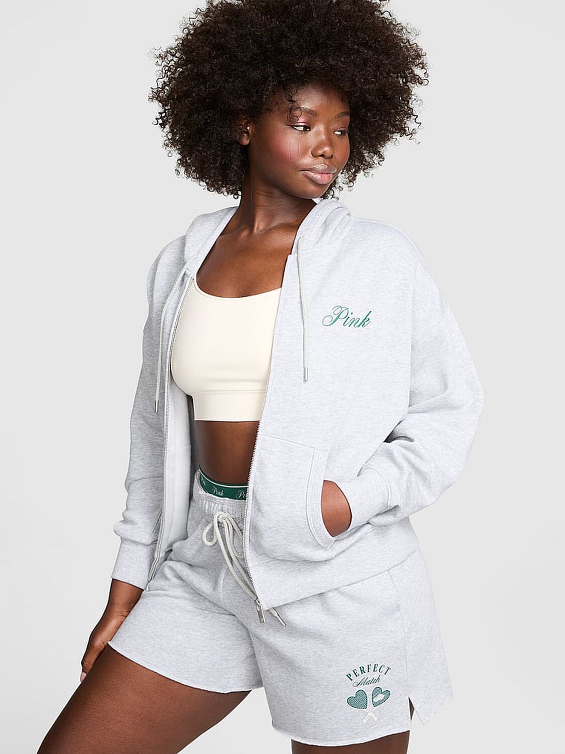 vs Pink Ivy Fleece Campus Full-Zip Hoodie Medium Heather Grey Sports 1 of 3 