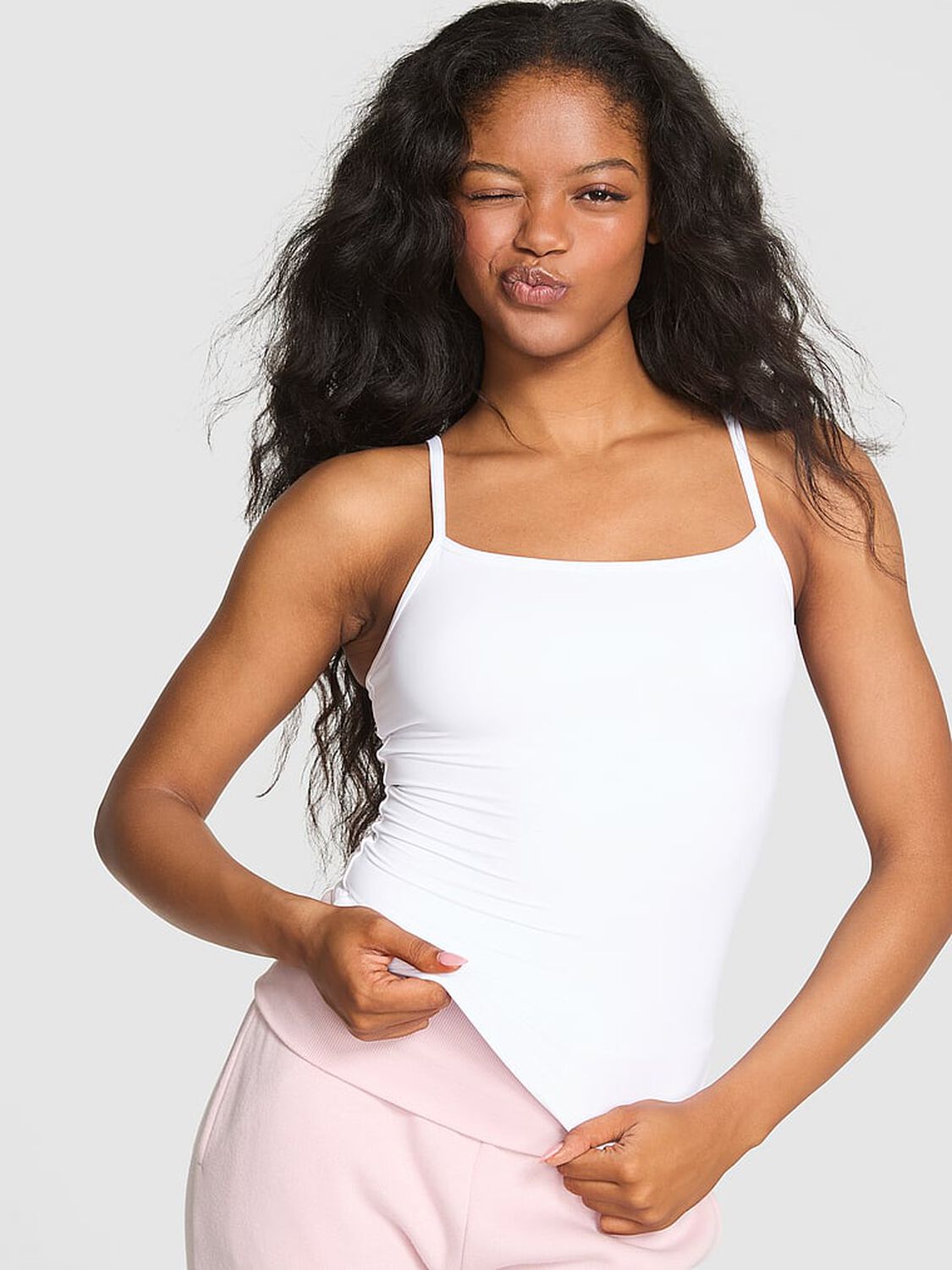 vs Pink Base Stretch Cami Vs White 1 of 3 