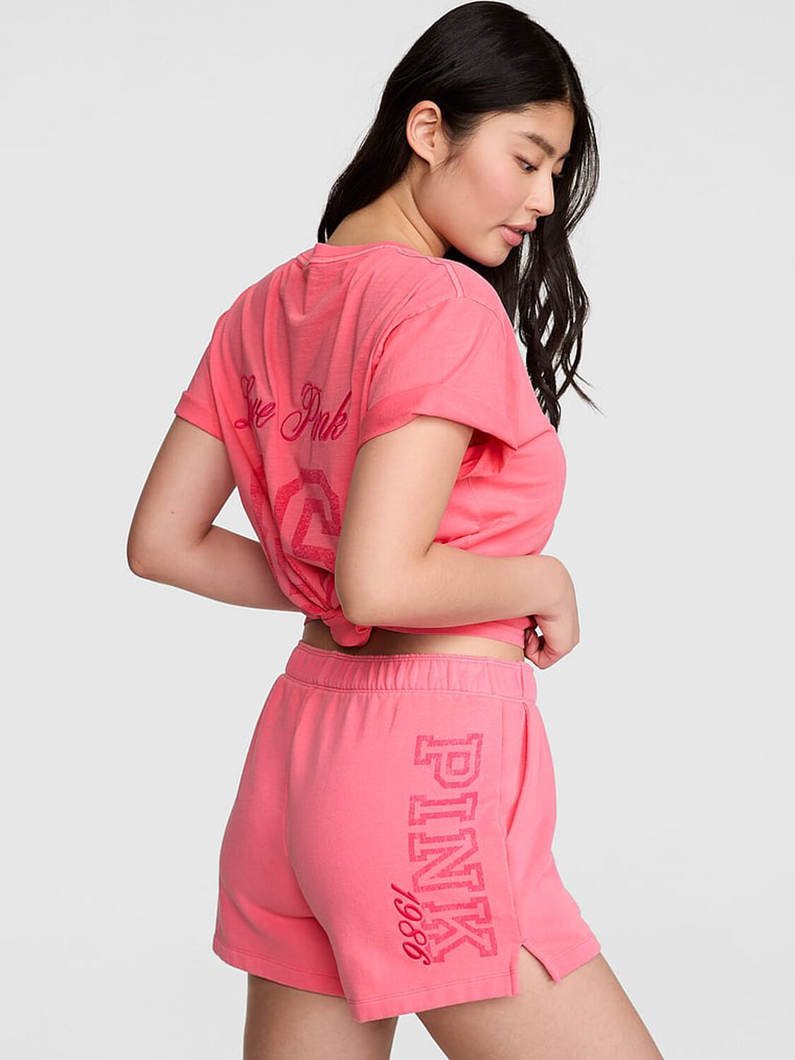 vs Pink Campus Fleece&trade; Roll-Down Shorts Vivid Pink 2 of 3 
