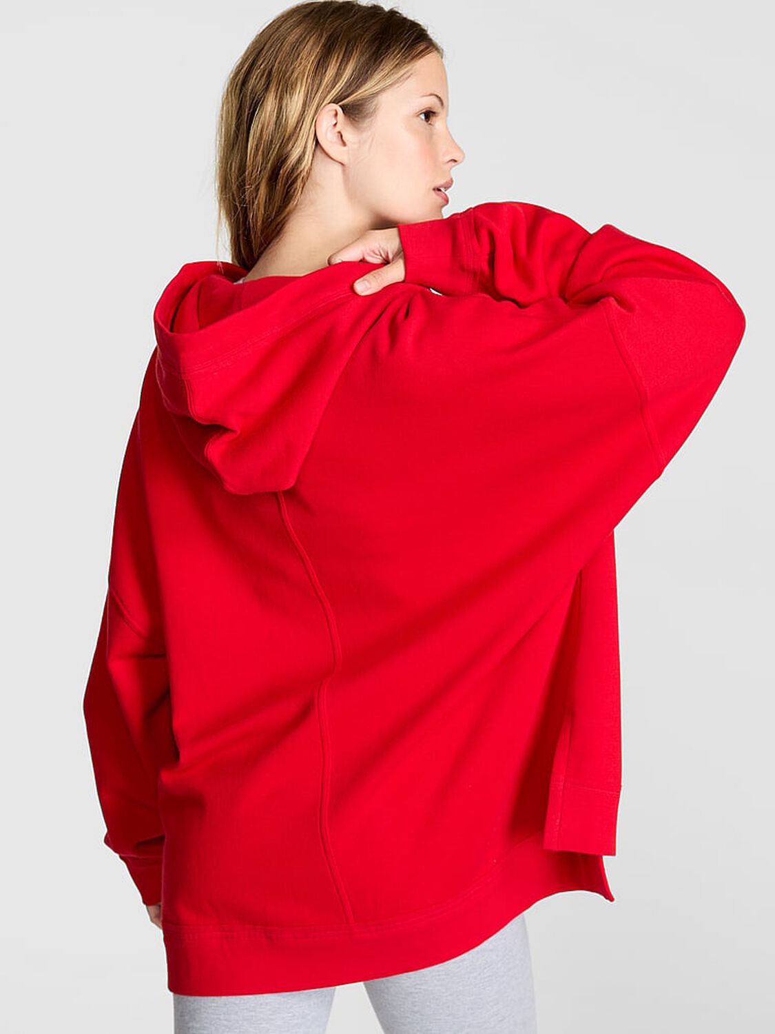 vs Pink Ivy Fleece Tunic Hoodie Bright Vermillion 2 of 3 
