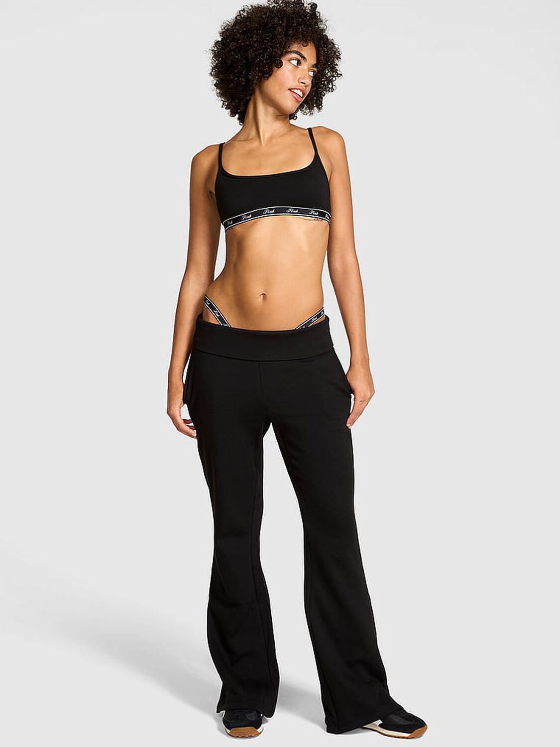 vs Pink Ivy Fleece Foldover Flare Sweatpants Pure Black 1 of 3 