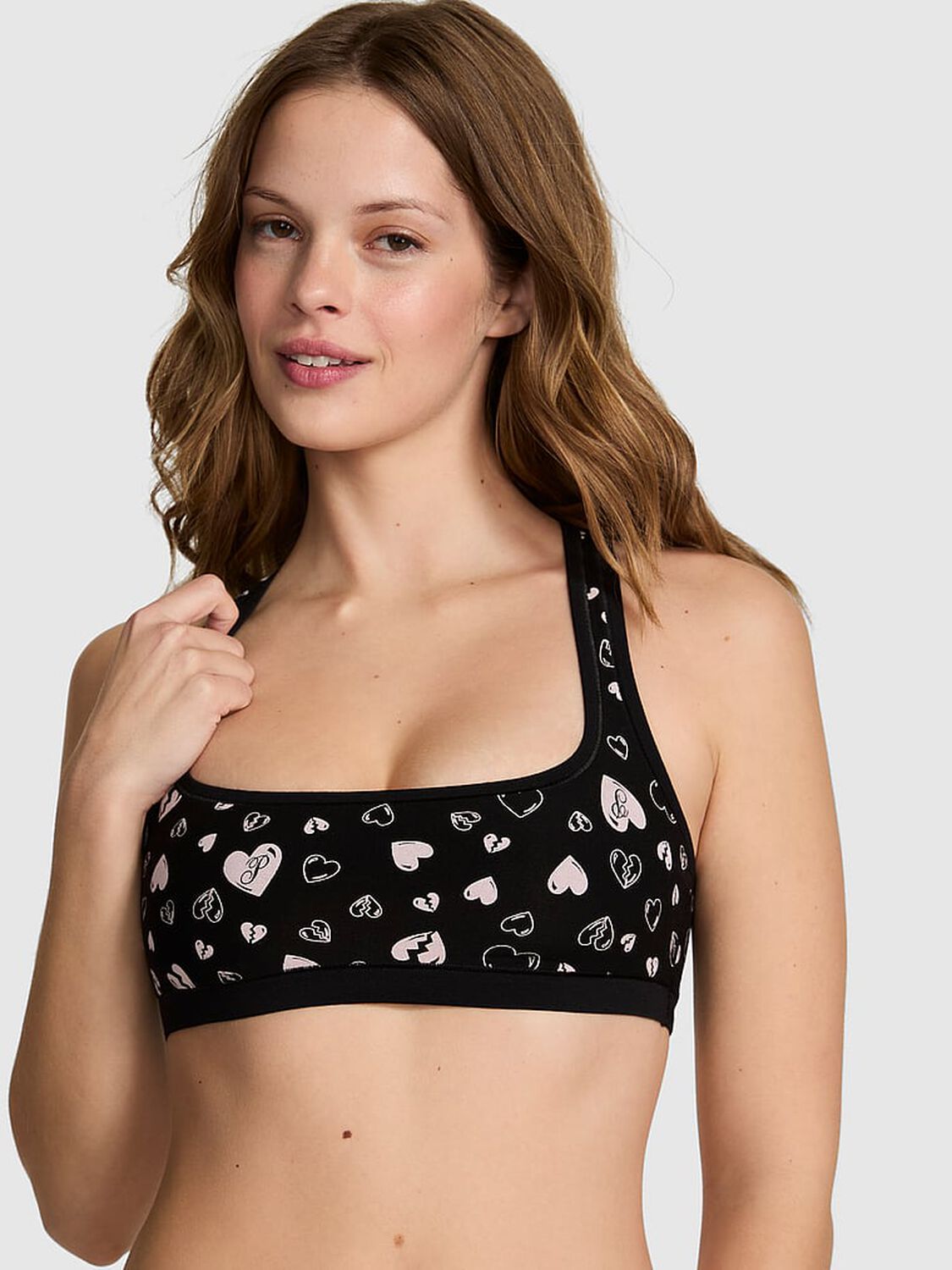vs Pink Cotton Dorm Unlined Racerback Bralette Black Heart Breaker Print 1 of 3 