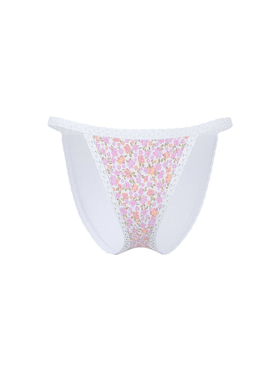 vs Pink PINK Wink&trade; Lace-Trim String Bikini Panty Petite Lilac Floral 3 of 3 