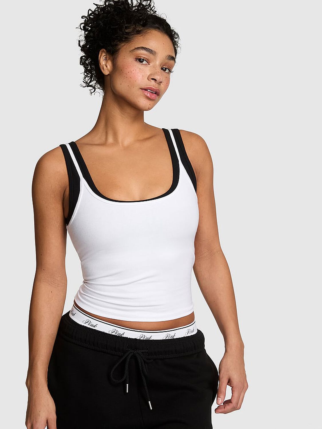 vs Pink All-Day Cotton&trade; Double Up Tank Vs White With Black Layer 1 of 3 