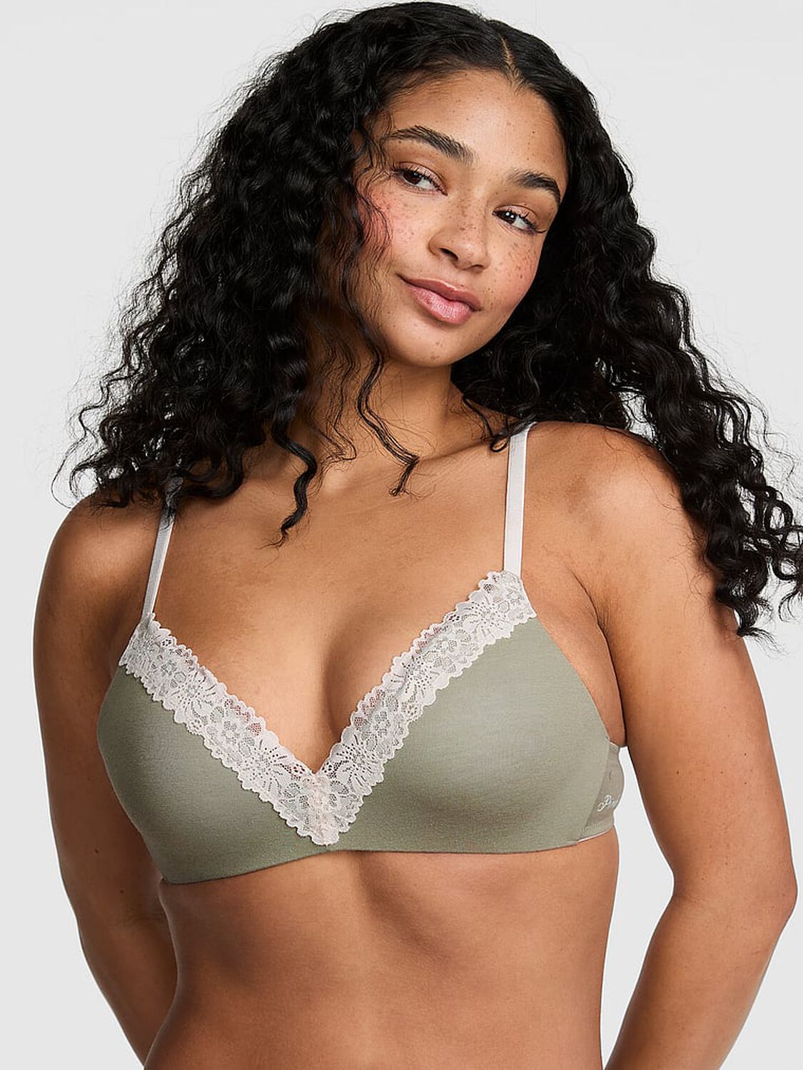 vs Pink Wear Everywhere Wear Everywhere&trade; Push-Up Wireless Bra Slate Green 1 of 2 