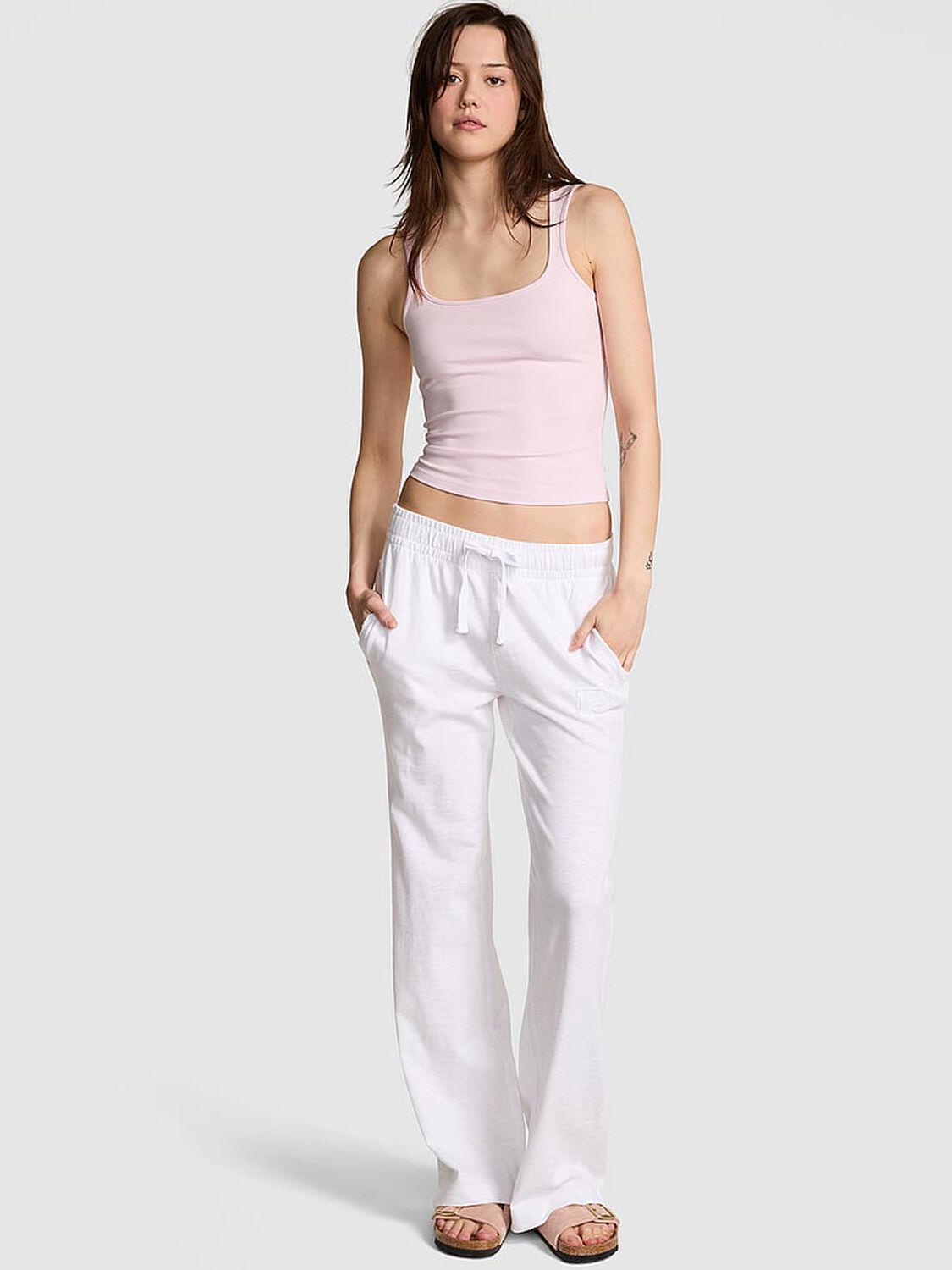 vs Pink Lightweight Lounge Flare Pants Vs White 1 of 2 