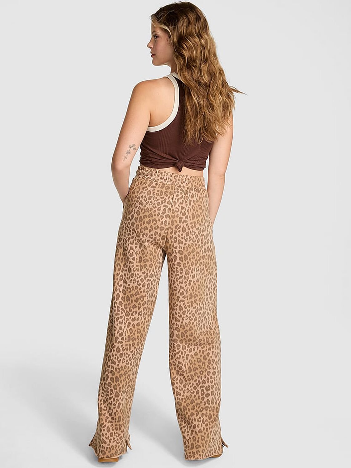 vs Pink Ivy Fleece Wide-Leg Split-Hem Sweatpants Leopard 2 of 3 