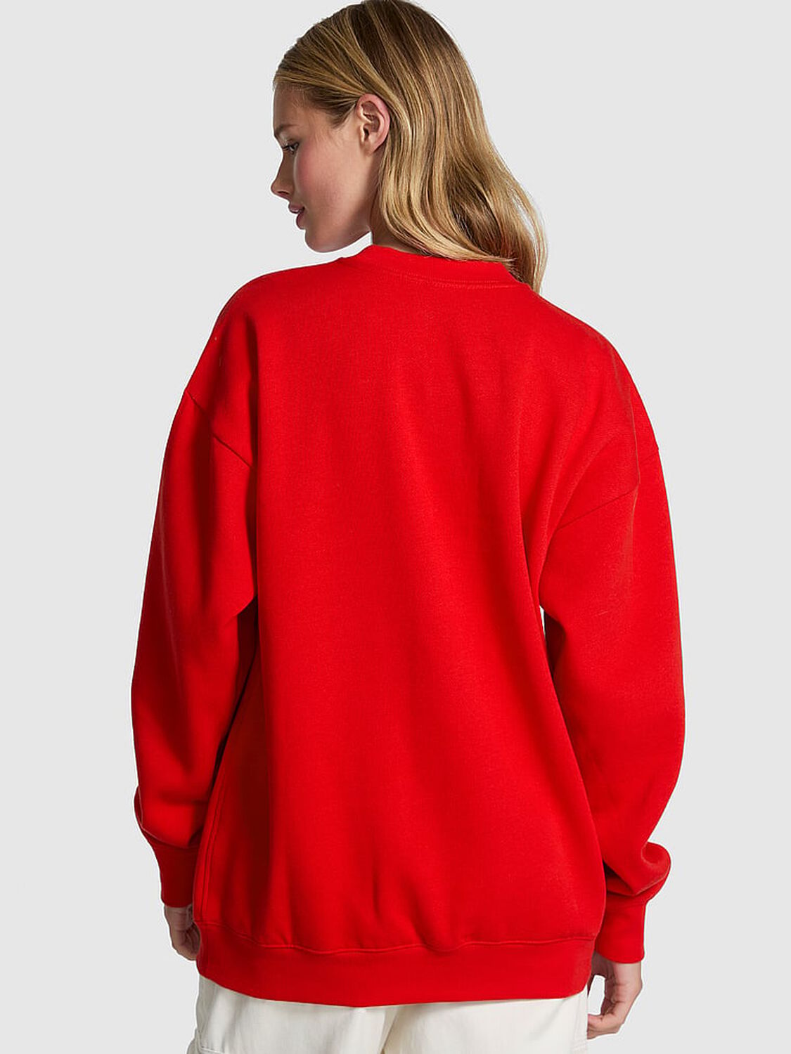 vs Pink Ivy Fleece Oversized Crew Sweatshirt Bright Vermillion Santa'S Fave 2 of 2 