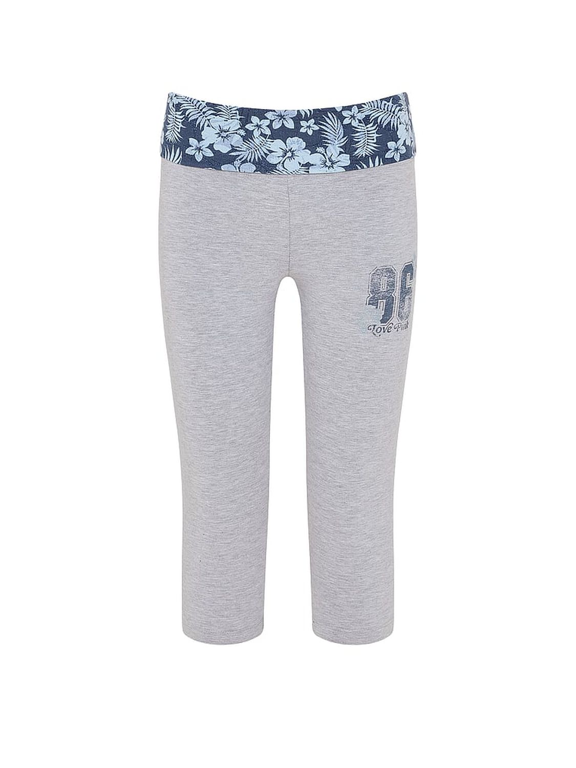 pink Pink All-Day Cotton&trade; Foldover Capri Leggings Medium Heather Grey Floral 3 of 3 