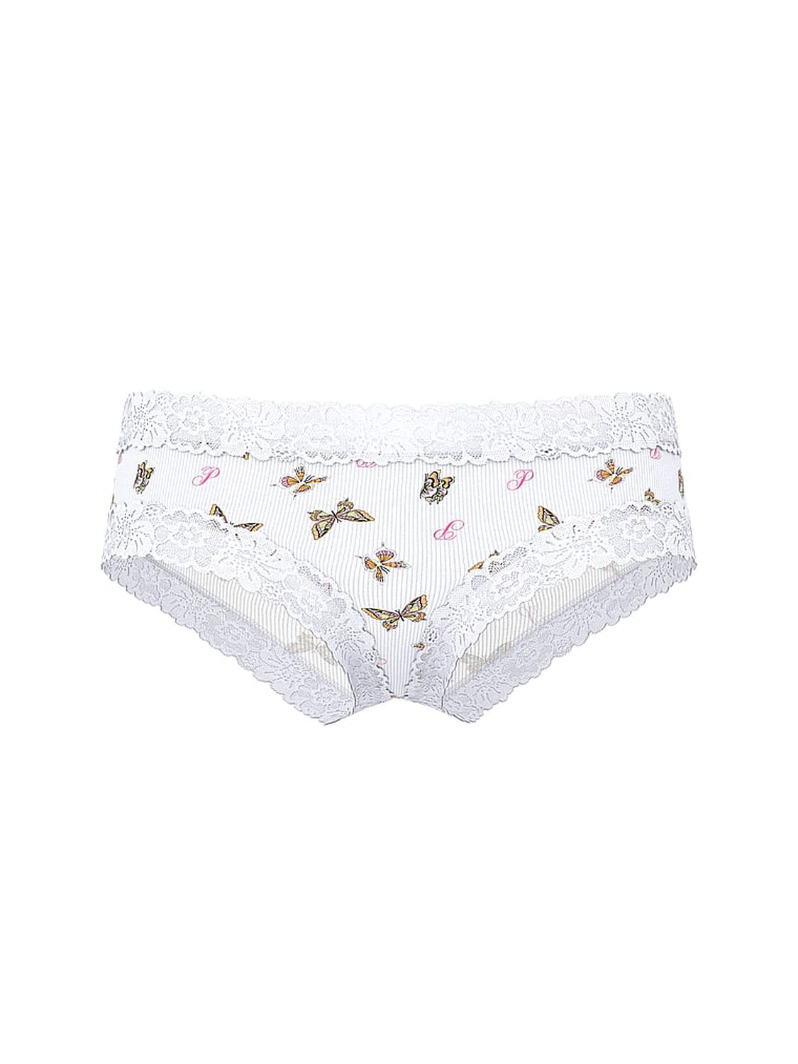 vs Pink Wink Lace-Trim Cheeky Panty White Butterfly Print 1 of 3 