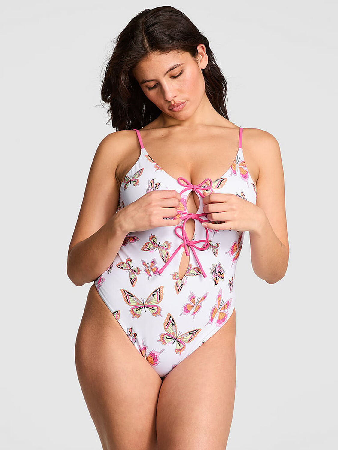 vs Pink Front-Tie One-Piece Swimsuit Limited Edition White Butterfly 1 of 3 
