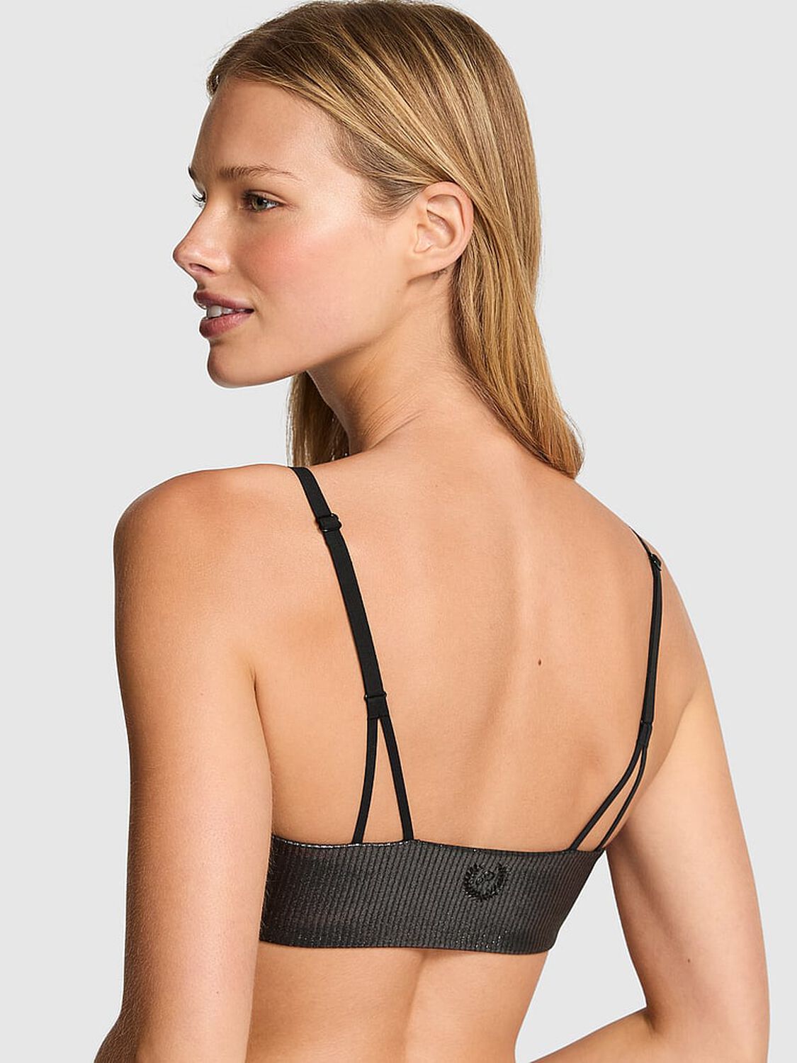vs Pink Relay Square-Neck Sports Bra Pure Black Foil Rib 2 of 2 