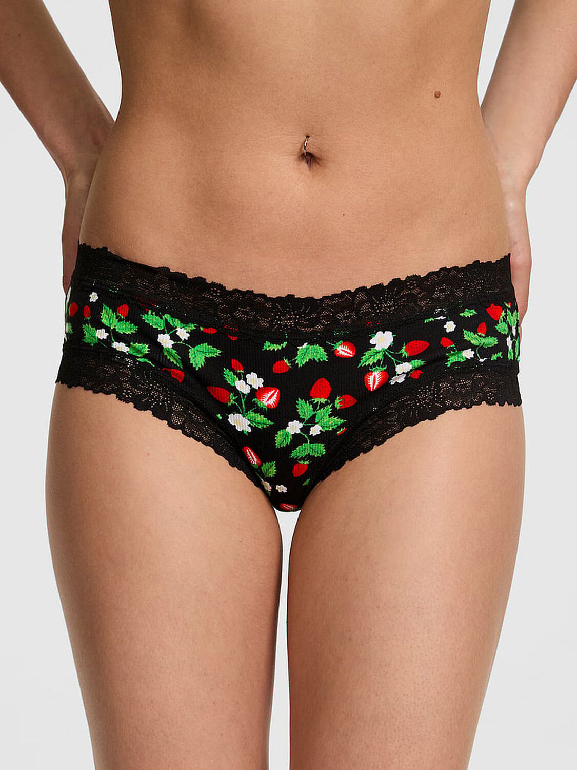 vs Pink Wink Lace-Trim Cheeky Panty Black Strawberry Print 3 of 3 