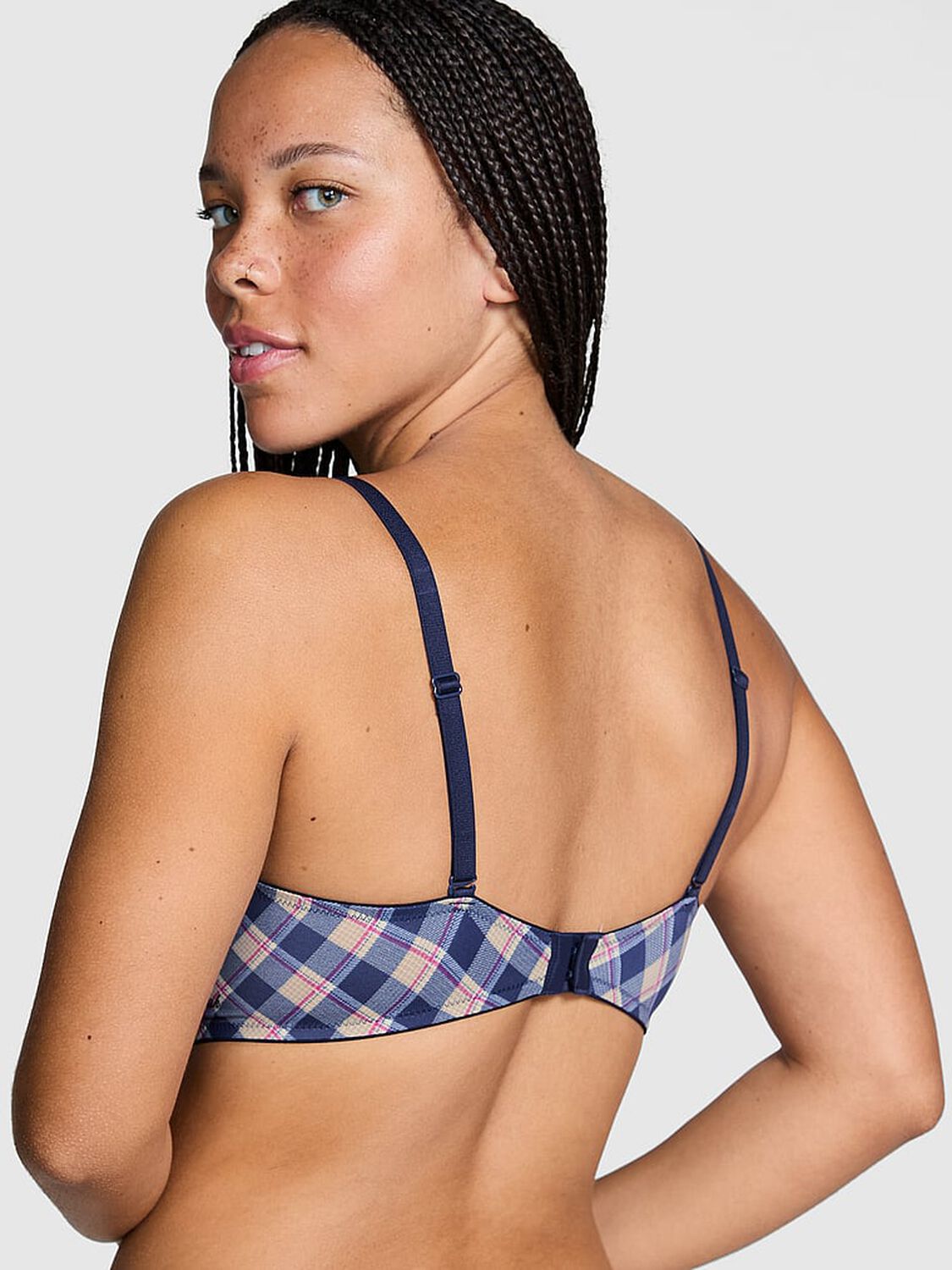 vs Pink Wear Everywhere Wear Everywhere Push-Up Bra Navy Plaid Print 2 of 3 
