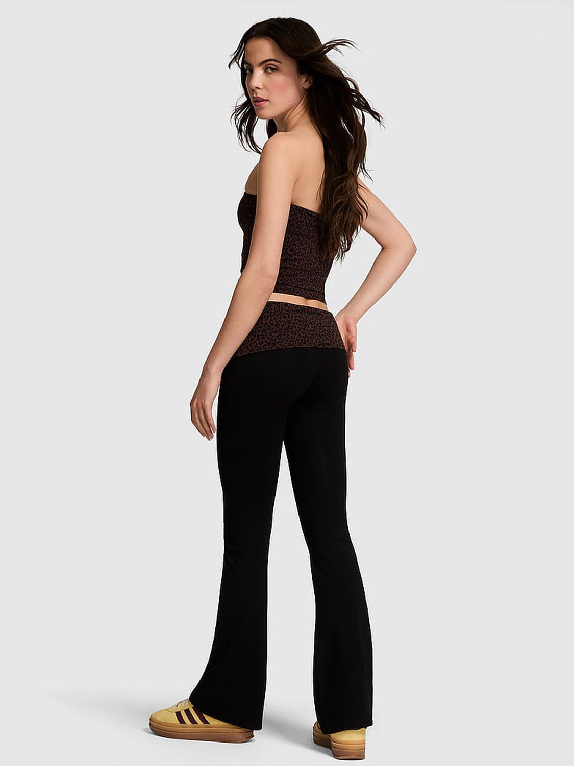 vs Pink All-Day Cotton Foldover Flare Leggings Leopard Band 2 of 2 