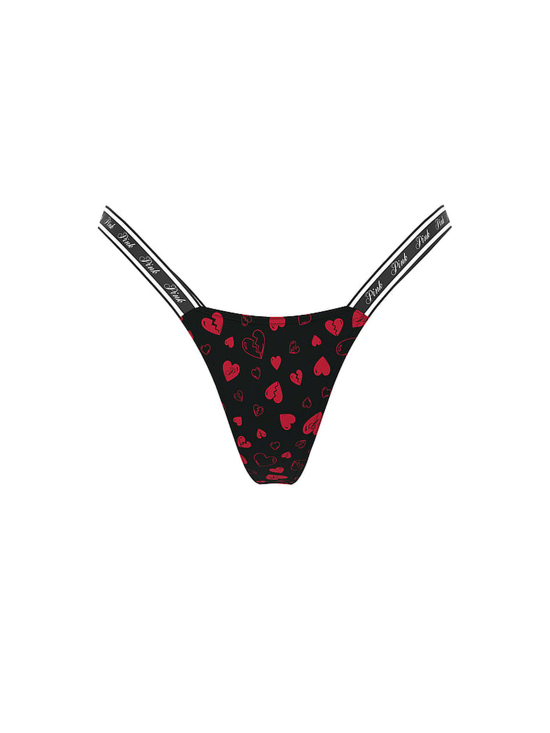 vs Pink Logo Cotton High-Leg Micro Thong Panty Black Broken Hearts 3 of 3 