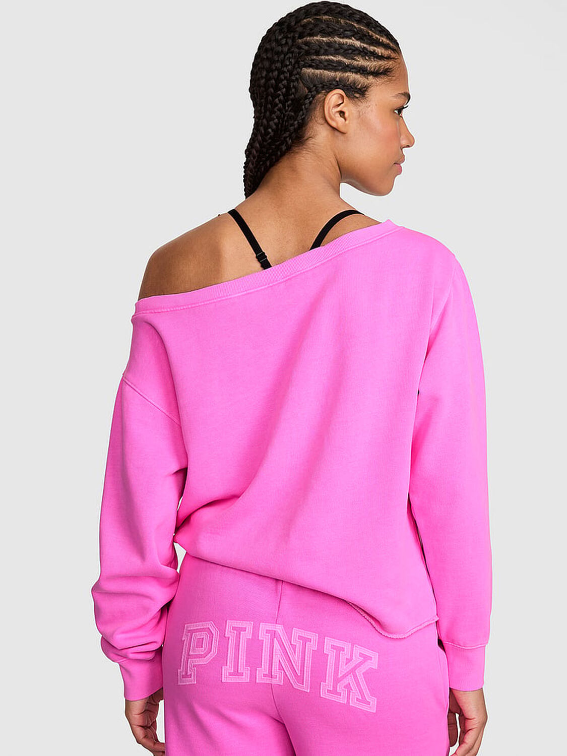 vs Pink Campus Fleece&trade; Rib Off-The-Shoulder Sweatshirt Pink Berry 2 of 3 