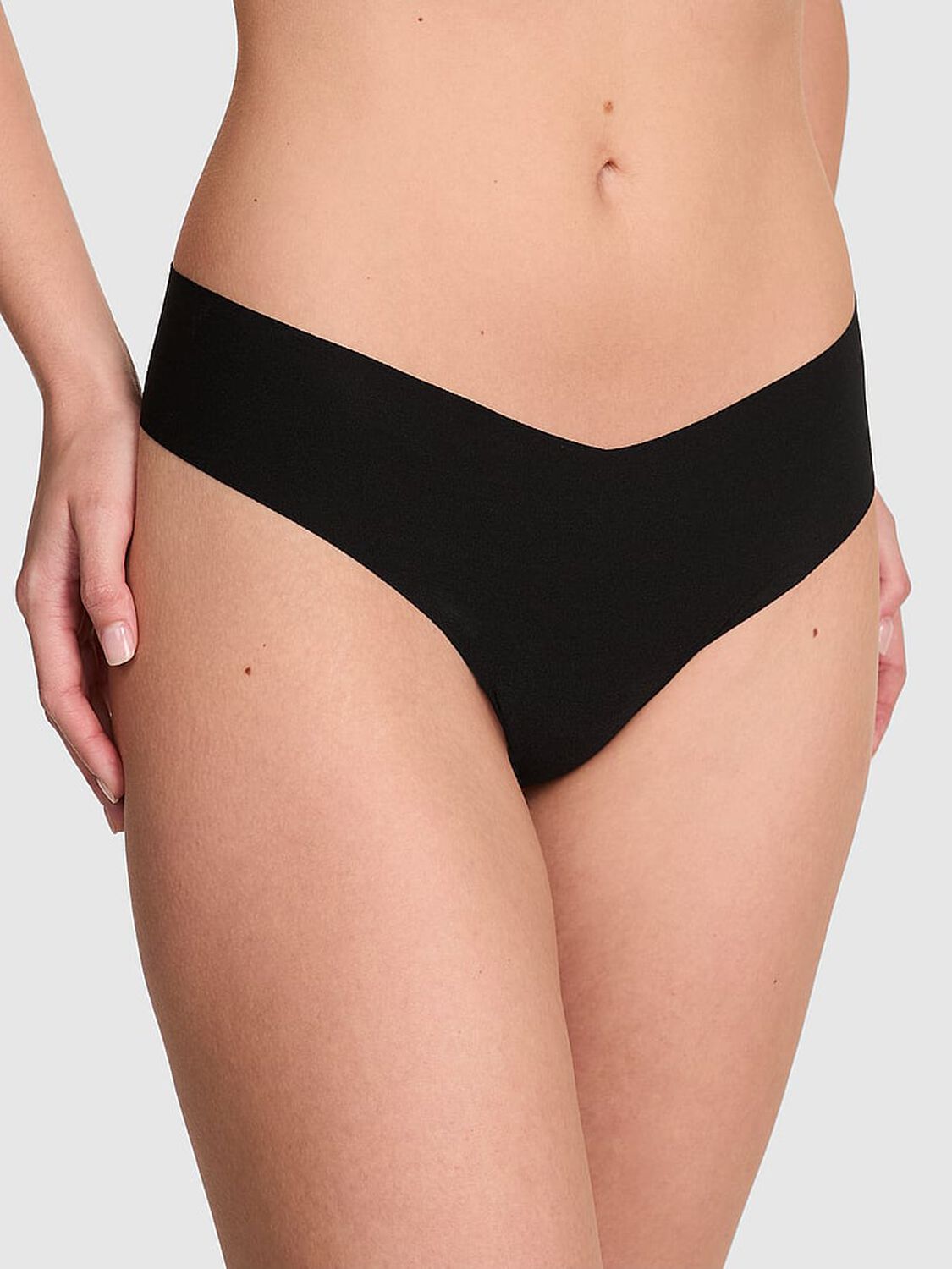 vs Pink No-Show Thong Panty Pure Black 1 of 3 