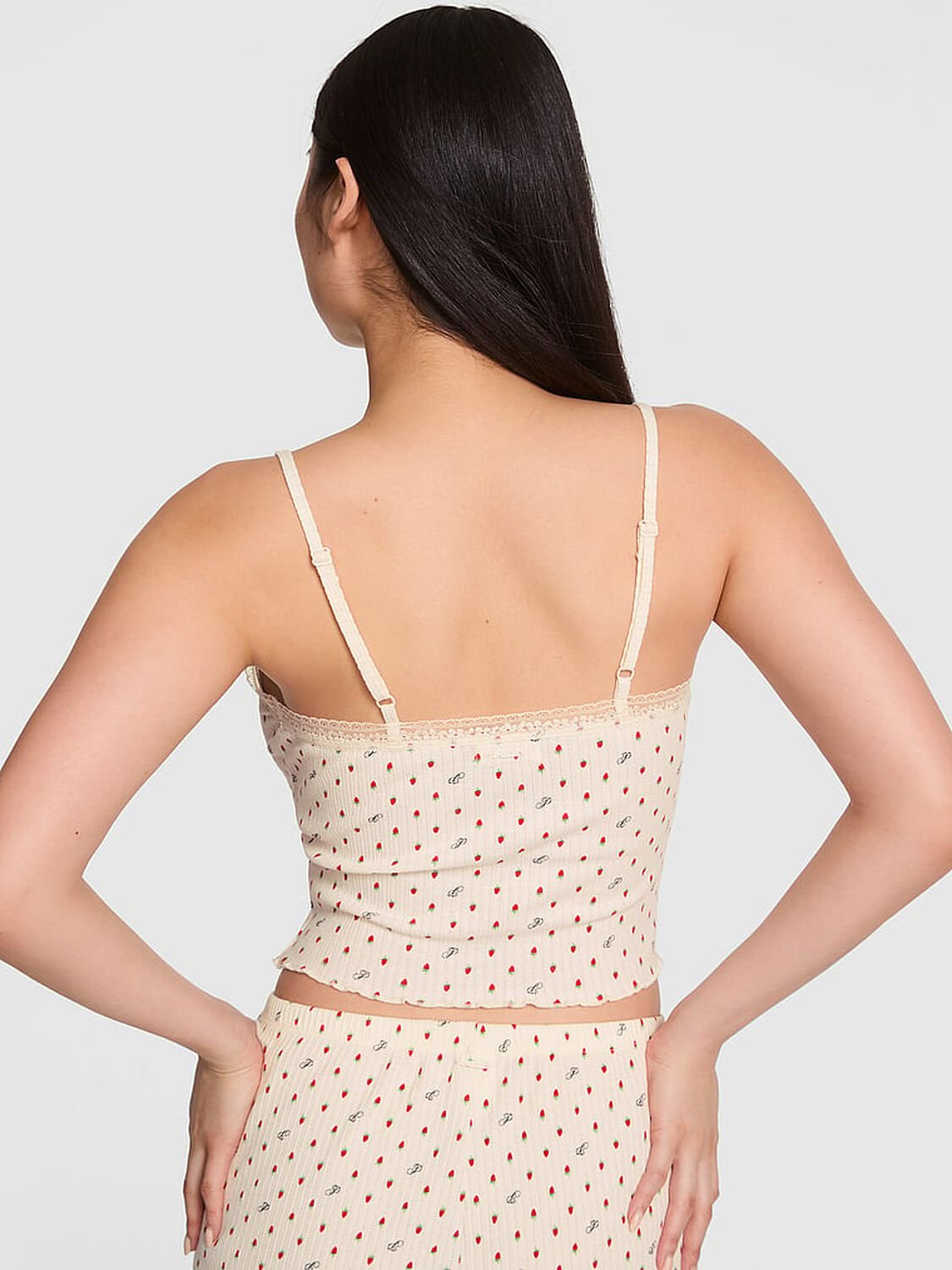 vs Pink Drop Needle Pointelle Tank Top Winter White P Script Strawberry Print 2 of 4 