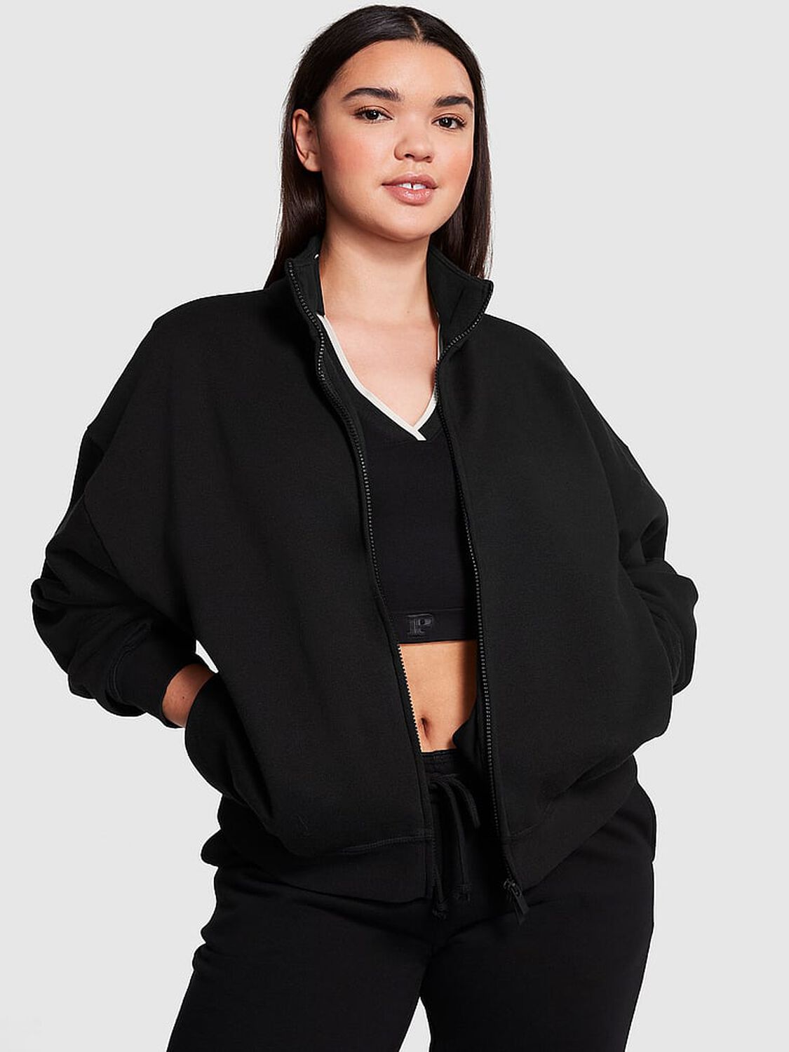 vs Pink Ivy Fleece Full-Zip Sweatshirt Pure Black 1 of 3 