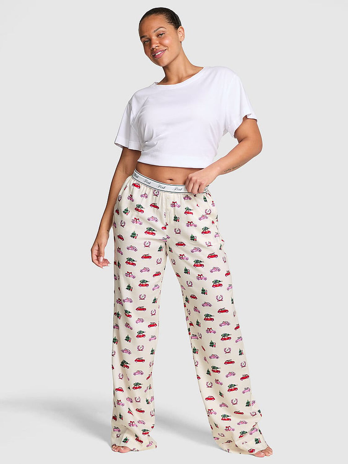vs Pink Flannel Sleep Pants Winter White Christmas Cars 1 of 3 