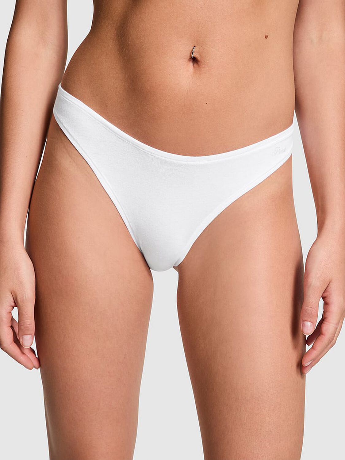 vs Pink Cotton High-Leg Thong Panty Optic White 1 of 3 