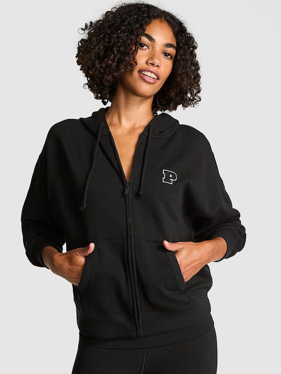 vs Pink Ivy Fleece Campus Full-Zip Hoodie Pure Black 1 of 4 