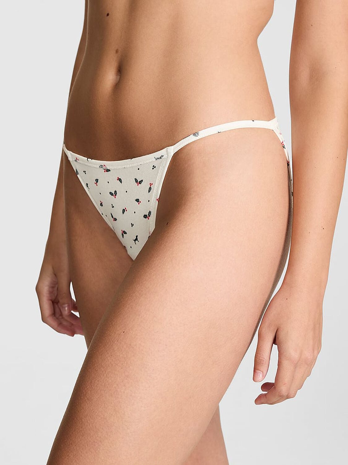 pink Pink Cotton String Bikini Panty Winter White Holly Print 1 of 2 